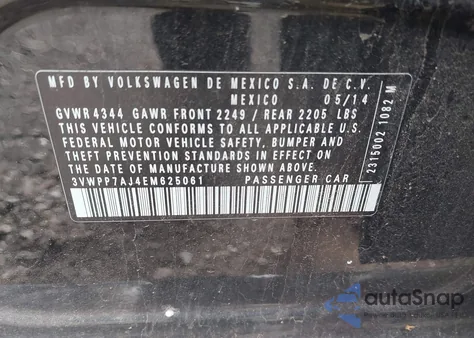 2014 Volkswagen Jetta Sportwagen 2.5L Se z USA, uszkodzony, nr VIN 3VWPP7AJ4EM625061